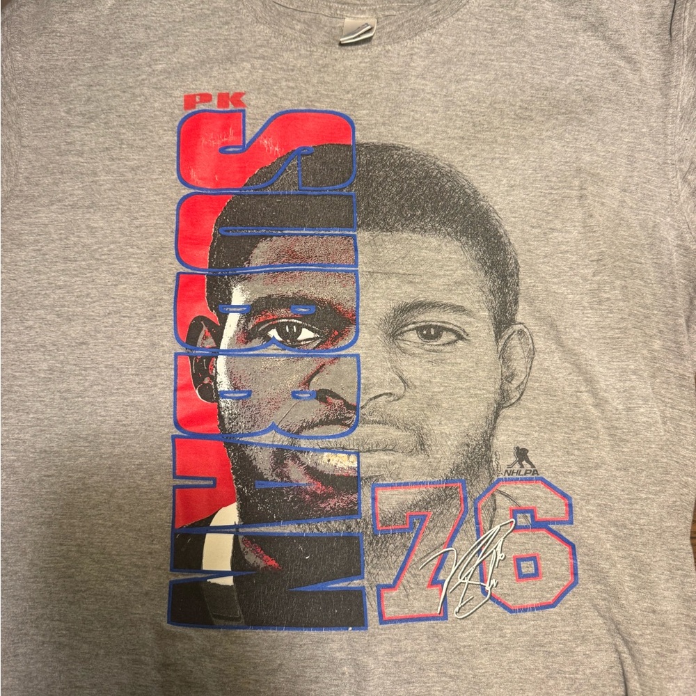 Pk subban Gray Graphic Sports Tee with Red & Blue Accents